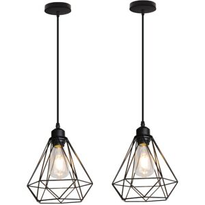 NORCKS 2PCS)Creative Diamond Pendant Light,Retro Industrial Ceiling Light Vintage Pendant Lights 20CM Iron Metal Cage Chandelier Black E27 NORCKS 2PCS)Creative Diamond Pendant Light,Retro Industrial Ceiling Light Vintage Pendant Lights 20CM Iron Metal Cage Chandelier Black E27