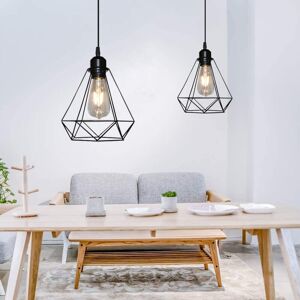 Axhup - 2X Diamond Hanging Pendant Light, Industrial Ceiling Lamp with Metal Cage Lampshade, Retro Black Chanderlier (Ø20cm) Axhup - 2X Diamond Hanging Pendant Light, Industrial Ceiling Lamp with Metal Cage Lampshade, Retro Black Chanderlier (Ø20cm)