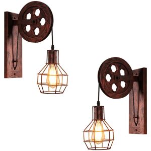 AXHUP 2x Wall Lighting Fixture, Vintage Industrial Pulley Wall Lamp, Metal Wall Sconce E27 Base for Bedside Bedroom Living Room Indoor - Red Rust AXHUP 2x Wall Lighting Fixture, Vintage Industrial Pulley Wall Lamp, Metal Wall Sconce E27 Base for Bedside Bedroom Living Room Indoor - Red Rust