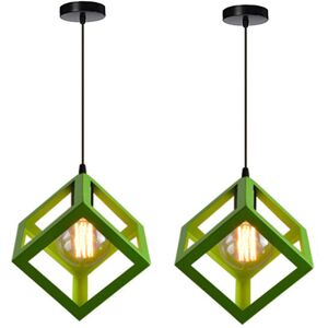 NORCKS 2X Retro Ceiling Lights Modern Hanging Lamp Square Pendant Light (Color:Green) Iron Metal Cage Pendant Light Creative Geometric Ceiling Light NORCKS 2X Retro Ceiling Lights Modern Hanging Lamp Square Pendant Light (Color:Green) Iron Metal Cage Pendant Light Creative Geometric Ceiling Light