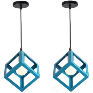 NORCKS 2X Retro Ceiling Lights Modern Hanging Lamp Square Pendant Light (Light Blue) Iron Metal Cage Pendant Light Creative Geometric Ceiling Light NORCKS 2X Retro Ceiling Lights Modern Hanging Lamp Square Pendant Light (Light Blue) Iron Metal Cage Pendant Light Creative Geometric Ceiling Light