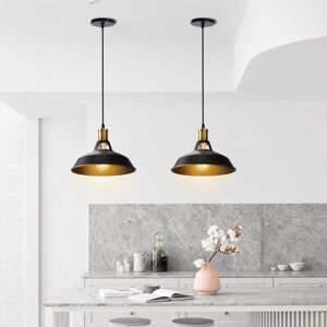 AXHUP Vintage Pendant Light, Antuique Hanging Light with Dome Metal Lampshade, Retro Industrial Chandelier for Kitchen Island Ø27cm Black, 2PCS AXHUP Vintage Pendant Light, Antuique Hanging Light with Dome Metal Lampshade, Retro Industrial Chandelier for Kitchen Island Ø27cm Black, 2PCS