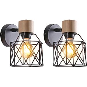 NORCKS 2X) Retro Wall Lights Modern Nordic Wall Lamp Wood Metal Wall Sconce Cage Vintage Wall Light E27 (Black) NORCKS 2X) Retro Wall Lights Modern Nordic Wall Lamp Wood Metal Wall Sconce Cage Vintage Wall Light E27 (Black)