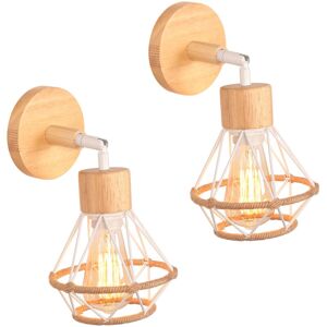 NORCKS (2X) Retro Wall Lights White Vintage Wood Wall Lamp Modern Wall Light Minimalist Indoor Wall Sconce E27 NORCKS (2X) Retro Wall Lights White Vintage Wood Wall Lamp Modern Wall Light Minimalist Indoor Wall Sconce E27