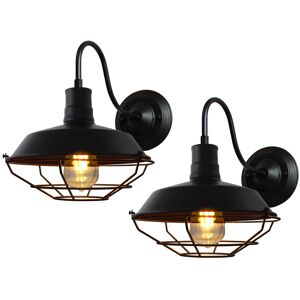 AXHUP 2X Wall Lighting Fitting, Vintage Industrial Wall Lights with Cage, Retro Metal Wall Sconces Fixture for Bedroom Living Room Bar (All Black) AXHUP 2X Wall Lighting Fitting, Vintage Industrial Wall Lights with Cage, Retro Metal Wall Sconces Fixture for Bedroom Living Room Bar (All Black)