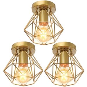 WOTTES 3-pack Industrial Vintage Ceiling Light Semi Flush Mount Ceiling Lamp Metal Cage Hanging Lighting Fixture Gold Ø16cm WOTTES 3-pack Industrial Vintage Ceiling Light Semi Flush Mount Ceiling Lamp Metal Cage Hanging Lighting Fixture Gold Ø16cm