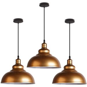 Wottes - 3-pack Industrial Vintage Ceiling Pendant Light Metal Hanging Lamp Adjustable 100cm Chandelier Gold Ø29CM Wottes - 3-pack Industrial Vintage Ceiling Pendant Light Metal Hanging Lamp Adjustable 100cm Chandelier Gold Ø29CM