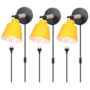 Wottes - 3-pack Industrial Wall Light Plug Wall Lamp with On/Off Switch Metal Wooden Wall Sconce Fixture Decoration Yellow Ø12cm Wottes - 3-pack Industrial Wall Light Plug Wall Lamp with On/Off Switch Metal Wooden Wall Sconce Fixture Decoration Yellow Ø12cm