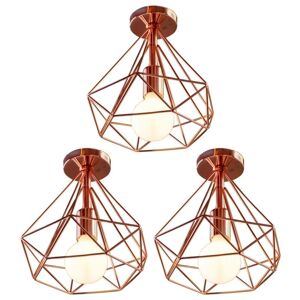 Wottes - 3-pack Vintage Ceiling Light Fixture Industrial Ceiling Lamp Metal Cage Pendant Light Pink Gold Diamond Lamp Shape Ø25CM Wottes - 3-pack Vintage Ceiling Light Fixture Industrial Ceiling Lamp Metal Cage Pendant Light Pink Gold Diamond Lamp Shape Ø25CM
