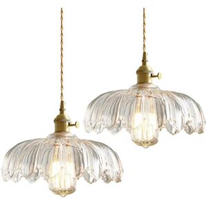Wottes - Vintage Ceiling Pendant Light Glass Lotus Hanging Light Indoor Chandelier for Loft Coffee Bar Kitchen Island 2Pcs Transparent Color Wottes - Vintage Ceiling Pendant Light Glass Lotus Hanging Light Indoor Chandelier for Loft Coffee Bar Kitchen Island 2Pcs Transparent Color