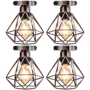 WOTTES 4-pack Industrial Vintage Ceiling Lamp Semi Flush Mount Ceiling Light Fixture Metal Cage Lampshade Red Bronze Ø16cm WOTTES 4-pack Industrial Vintage Ceiling Lamp Semi Flush Mount Ceiling Light Fixture Metal Cage Lampshade Red Bronze Ø16cm