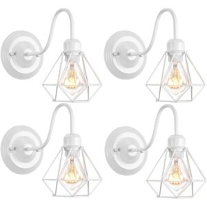 WOTTES 4-pack Industrial Wall Light Geometric Cage Wall Lamp Black Metal Wall Sconce White Ø16CM WOTTES 4-pack Industrial Wall Light Geometric Cage Wall Lamp Black Metal Wall Sconce White Ø16CM