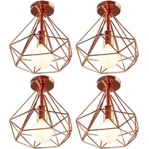 Wottes - 4-pack Vintage Ceiling Light Fixture Industrial Ceiling Lamp Metal Cage Pendant Light Pink Gold Diamond Lamp Shape Ø25CM Wottes - 4-pack Vintage Ceiling Light Fixture Industrial Ceiling Lamp Metal Cage Pendant Light Pink Gold Diamond Lamp Shape Ø25CM