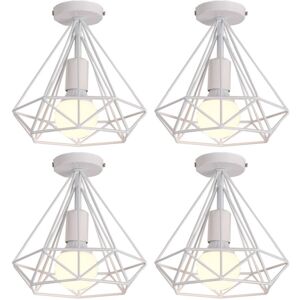 Wottes - 4-pack Vintage Ceiling Light Fixture Industrial Ceiling Lamp Metal Cage Pendant Light White Diamond Lamp Shape Ø25CM Wottes - 4-pack Vintage Ceiling Light Fixture Industrial Ceiling Lamp Metal Cage Pendant Light White Diamond Lamp Shape Ø25CM