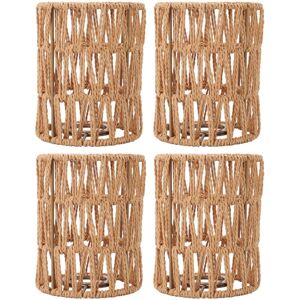 Groofoo - 4pcs Lampshade Retro Imitation Rattan Bohemian Style Hand Woven Lamp Shade for Floor Lamps Chandeliers Table Lamps Wall Lamps Groofoo - 4pcs Lampshade Retro Imitation Rattan Bohemian Style Hand Woven Lamp Shade for Floor Lamps Chandeliers Table Lamps Wall Lamps