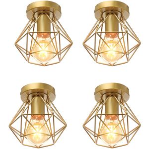 AXHUP 4PCS Vintage Pendant Lighting Fixture, Industrial Ø16cm Mini Diamond Shape Metal Hanging Ceiling Lamp, Chandelier with Gold Cage Lampshade for AXHUP 4PCS Vintage Pendant Lighting Fixture, Industrial Ø16cm Mini Diamond Shape Metal Hanging Ceiling Lamp, Chandelier with Gold Cage Lampshade for