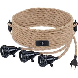 Alwaysh - Vintage Hemp Rope Chandelier Kit Cable Pendant Light Fixture with Switch and eu Plug diy 3-Flame Hanging Lamp Textile Cable Rope E27 Decor Alwaysh - Vintage Hemp Rope Chandelier Kit Cable Pendant Light Fixture with Switch and eu Plug diy 3-Flame Hanging Lamp Textile Cable Rope E27 Decor