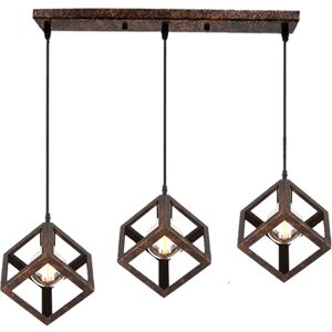 NORCKS Antique Industrial Pendant Lights Metal Retro Chandelier Cube Pendant Lights Creative Rust 3 Heads Ceiling Light For Kitchen Bedroom Living Room E27 NORCKS Antique Industrial Pendant Lights Metal Retro Chandelier Cube Pendant Lights Creative Rust 3 Heads Ceiling Light For Kitchen Bedroom Living Room E27