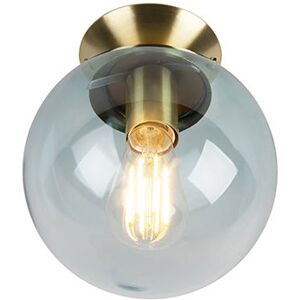 QAZQA Art Deco Ceiling Light Brass with Blue Glass - Pallon QAZQA Art Deco Ceiling Light Brass with Blue Glass - Pallon