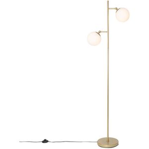 Qazqa - Art Deco Floor Lamp Gold with Matte Glass 2-Light - Pallon Qazqa - Art Deco Floor Lamp Gold with Matte Glass 2-Light - Pallon