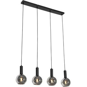 Qazqa - Art Deco Pendant Light Black with Smoke Glass 4-Light - Josje Qazqa - Art Deco Pendant Light Black with Smoke Glass 4-Light - Josje