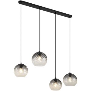 QAZQA Art Deco Pendant Lamp Black with Smoke Glass Rectangular 4-Lights - Bao QAZQA Art Deco Pendant Lamp Black with Smoke Glass Rectangular 4-Lights - Bao