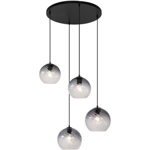 QAZQA Art Deco Pendant Lamp Black with Smoke Glass Round 4-Lights - Bao QAZQA Art Deco Pendant Lamp Black with Smoke Glass Round 4-Lights - Bao