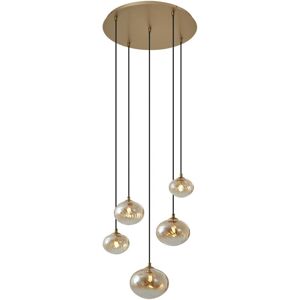 QAZQA Art Deco Pendant Lamp Gold with Amber Glass - Jia QAZQA Art Deco Pendant Lamp Gold with Amber Glass - Jia