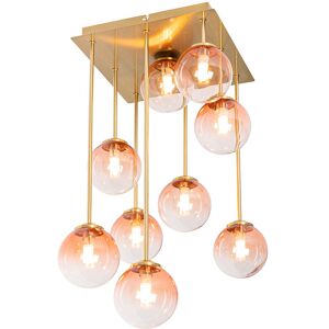 Qazqa - Art Deco Ceiling Light Gold with Pink Glass 9-Light - Athens Qazqa - Art Deco Ceiling Light Gold with Pink Glass 9-Light - Athens