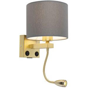 QAZQA Art Deco Wall Light Gold with usb and Grey Shade - Brescia QAZQA Art Deco Wall Light Gold with usb and Grey Shade - Brescia