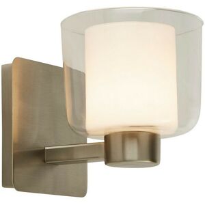 Searchlight Bathroom 1 Light Satin Nickel Wall Light With Clear Glass And White Inner Ip44 Searchlight Bathroom 1 Light Satin Nickel Wall Light With Clear Glass And White Inner Ip44