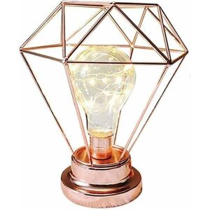 HOOPZI Bedside Lamp Decorative Night Lamp, Diamond Shape Retro Metal Table Lamp Battery Operated Desk Lamp for Bedroom, Living Room, Bar, Hotel, Cafe (Rose HOOPZI Bedside Lamp Decorative Night Lamp, Diamond Shape Retro Metal Table Lamp Battery Operated Desk Lamp for Bedroom, Living Room, Bar, Hotel, Cafe (Rose