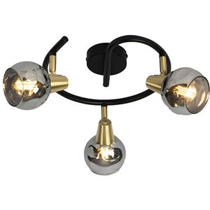 Qazqa Art Deco Ceiling Lamp - Frosted Glass, Black, 44.5cm Qazqa Art Deco Ceiling Lamp - Frosted Glass, Black, 44.5cm