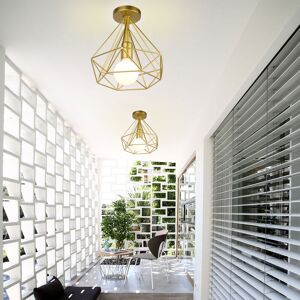 Axhup - Ceiling Light Fixture Vintage Industrial Simple Ceiling Lamp Ø25cm Metal Diamond Cage Chandelier with Lampshade for Living Room Hallway Gold Axhup - Ceiling Light Fixture Vintage Industrial Simple Ceiling Lamp Ø25cm Metal Diamond Cage Chandelier with Lampshade for Living Room Hallway Gold