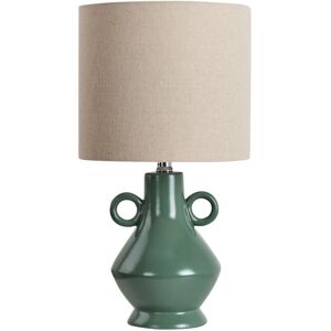 Beliani - Ceramic Table Lamp Fabric Drum Lampshade Green Kerulen Beliani - Ceramic Table Lamp Fabric Drum Lampshade Green Kerulen