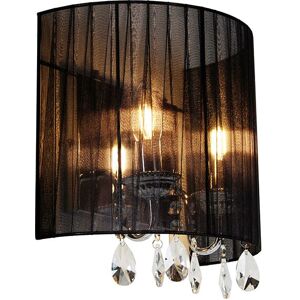 QAZQA Classic Wall Lamp Chrome with Black Lampshade - Ann-Kathrin 2 QAZQA Classic Wall Lamp Chrome with Black Lampshade - Ann-Kathrin 2