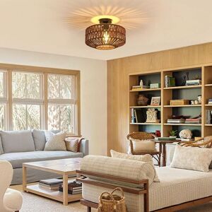 COMELY Dark Brown Woven Bamboo Ceiling Pendant Light with E27 Fitting, 30x30x22cm, Bulb Not Included, for Kitchen Island, Living Room, Conservatory COMELY Dark Brown Woven Bamboo Ceiling Pendant Light with E27 Fitting, 30x30x22cm, Bulb Not Included, for Kitchen Island, Living Room, Conservatory