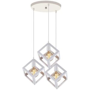 NORCKS Creative Square Pendant Light Iron Metal Cage Ceiling Light Modern Geometric Hanging Lamp Retro Ceiling Lamp White 3 Heads Pendant Lights NORCKS Creative Square Pendant Light Iron Metal Cage Ceiling Light Modern Geometric Hanging Lamp Retro Ceiling Lamp White 3 Heads Pendant Lights