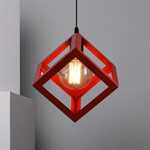 AXHUP Creative Square Pendant Light Metal Iron Cage Pendant Lamp Modern Geometric Hanging Lamp Retro Modern Ceiling Light (Color:Red) AXHUP Creative Square Pendant Light Metal Iron Cage Pendant Lamp Modern Geometric Hanging Lamp Retro Modern Ceiling Light (Color:Red)
