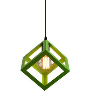 AXHUP Creative Square Pendant Light Metal Iron Cage Pendant Lamp Modern Geometric Hanging Lamp Retro Modern Ceiling Light (Color:Green) AXHUP Creative Square Pendant Light Metal Iron Cage Pendant Lamp Modern Geometric Hanging Lamp Retro Modern Ceiling Light (Color:Green)