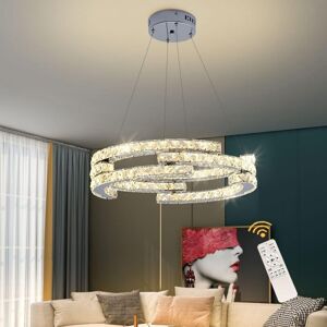 Ganeed - Crystal Chandelier Kitchen Lights Ceiling 3-Ring Dimmable and Height Adjustable Chandelier Hanging Lamp with Remote Control, Ideal for Ganeed - Crystal Chandelier Kitchen Lights Ceiling 3-Ring Dimmable and Height Adjustable Chandelier Hanging Lamp with Remote Control, Ideal for