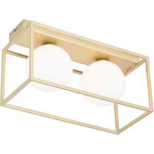 Qazqa Gold White Rectangular Ceiling Light - Aniek - Dimmable 2-Lights Qazqa Gold White Rectangular Ceiling Light - Aniek - Dimmable 2-Lights