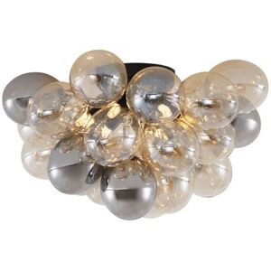 Qazqa - Design Ceiling Light Black with Amber and Smoke Glass 6-Lights - Uvas Qazqa - Design Ceiling Light Black with Amber and Smoke Glass 6-Lights - Uvas