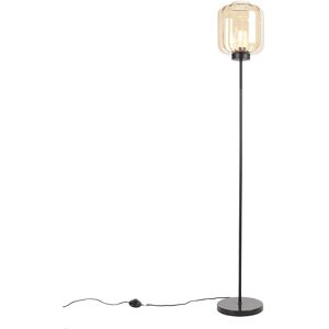 Qazqa Black Amber Glass Modern Floor Lamp Qazqa Black Amber Glass Modern Floor Lamp