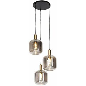 Qazqa Zuzanna Black Gold Pendant Lamp - Adjustable Height - 3 E27 Lights Qazqa Zuzanna Black Gold Pendant Lamp - Adjustable Height - 3 E27 Lights