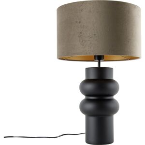 QAZQA QAZQA Design Velvet Table Lamp with Gold Details - 35cm QAZQA QAZQA Design Velvet Table Lamp with Gold Details - 35cm