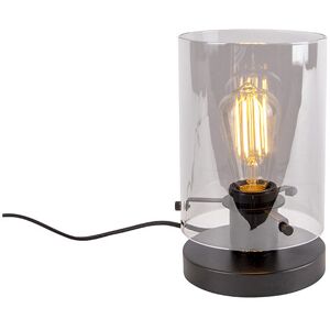 QAZQA Table Lamp Dome - Frosted Glass Shade - Black - Modern Design - Table Lamp QAZQA Table Lamp Dome - Frosted Glass Shade - Black - Modern Design - Table Lamp