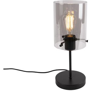 Qazqa - Design Table Lamp Black with Smoke Glass on Stand - Dome Qazqa - Design Table Lamp Black with Smoke Glass on Stand - Dome
