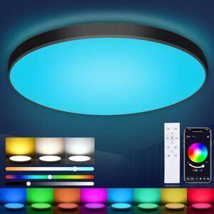 Tonchean - Dimmable led Ceiling Light Flat Round Black 36W Ceiling Lamp with Remote Control, rgb Controllable via App, 2700K-6500K Smart led Ceiling Tonchean - Dimmable led Ceiling Light Flat Round Black 36W Ceiling Lamp with Remote Control, rgb Controllable via App, 2700K-6500K Smart led Ceiling