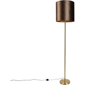 QAZQA Floor Lamp Brass with Velvet Shade Brown 40cm - Simplo QAZQA Floor Lamp Brass with Velvet Shade Brown 40cm - Simplo
